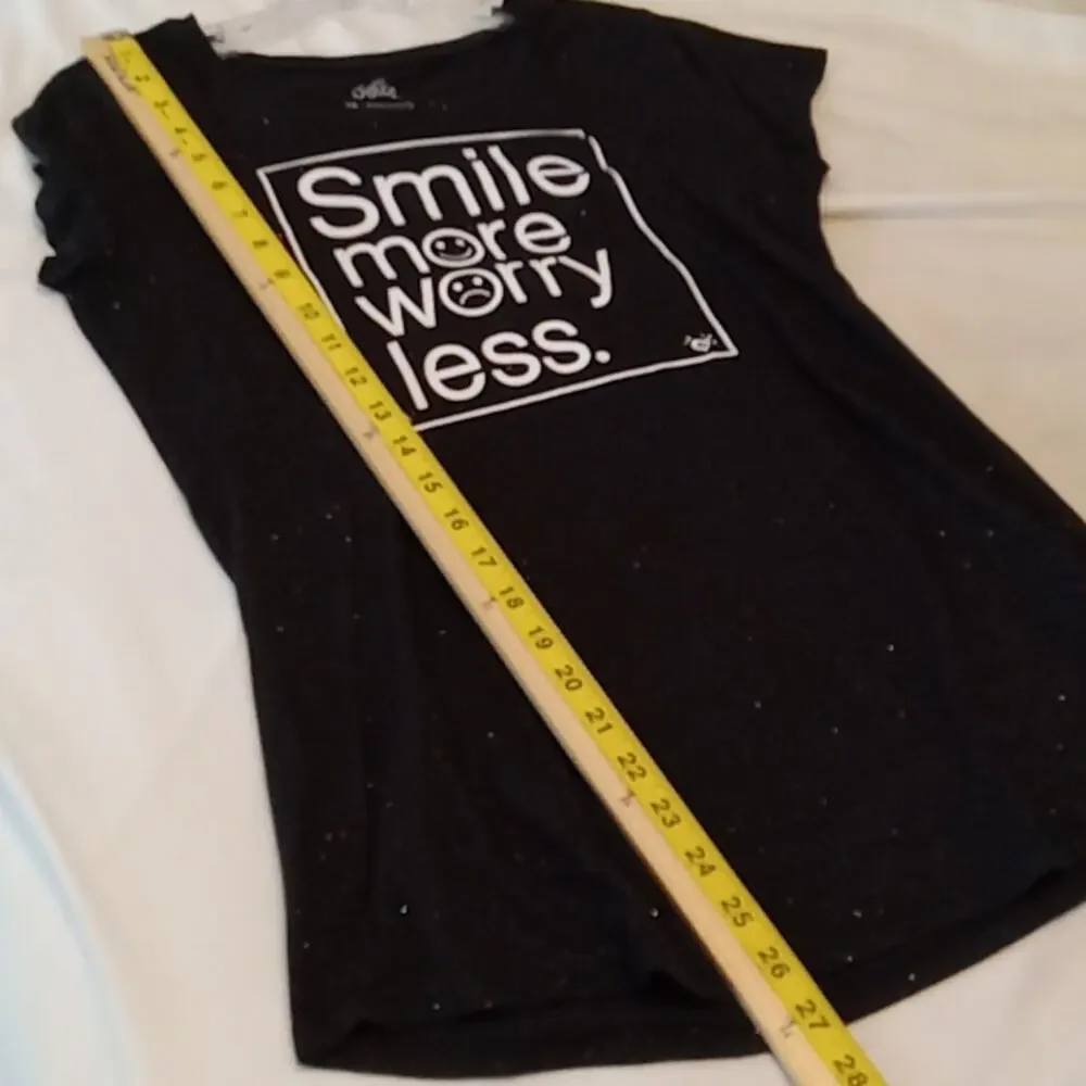 Justice Girl's Black Smile more size 18 short sleeve Sparkle t-shirt.Comfortable